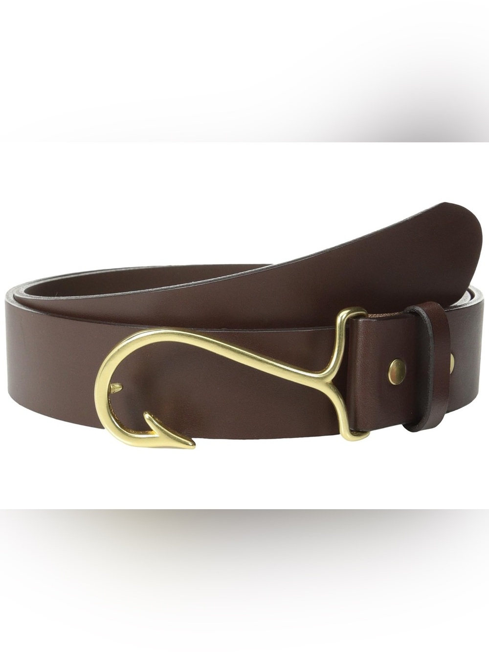 Vineyard Vines Brown Leather Belt with Gold Fish-Hook Buckle